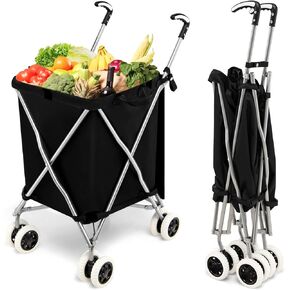 S AFSTAR Folding Shopping Cart, Lightweight Grocery Cart with Dual Wheels & Removable Bag, Portable Utility Cart for for Market Shopping, Laundry Grocery, Picnic, Holds up to 24 Gal/120 LBS (Blue)