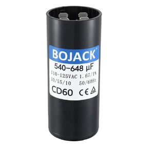 BOJACK 540-648 uf/MFD 110-125 VAC Volt Run Round Start Capacitor ±20% CD60 Replacement Part Fit for OEM Single Phase Motor Capacitors Condenser Straight Cool or Heat Pump Air Conditioner