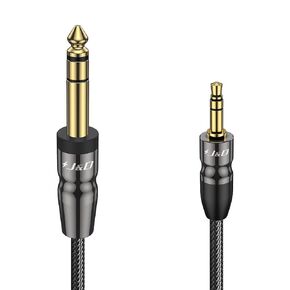 J&D 3.5mm to 6.35mm Stereo Audio Cable, 3.5 mm 1/8 inch Male TRS to 6.35 mm 1/4 inch Male TRS with Copper Shell Joint Nylon Braided Cable Compatible for iPhone, Amplifiers, 25 Feet