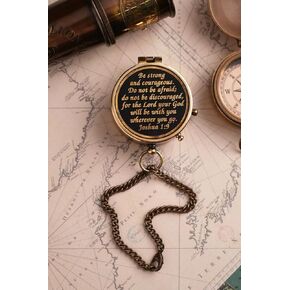 Be Strong and Courageous Do Not Be Afraid Brass Engraved Compass Black dial, with Stamped Wooden case, Birthday Gifts, Confirmation Gifts Ideas, Baptism Gifts,