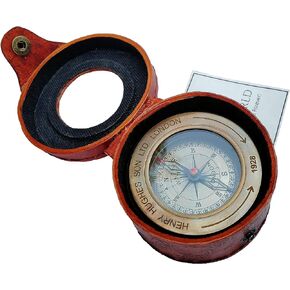 Military Metal Hiking Compass with Field Magnifying Glass for Map Reading, Professional Boy Scout Antique Brass Compass for Kids, Compass Gift for Men, Gifts for Son