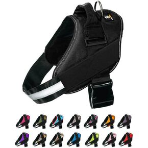No Pull Dog Harness with Patch Panels and Handle, Adjustable, Reflective, Easy On Heavy Duty Service Dog Vest for Medium Large Small Sized Dogs - Black, XL 60-85 lbs