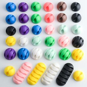 Cable Clips, 36 Pack Multicolor Adhesive Cord Holder, Ideal Cords Management for Organizing Cable Wires in Home, Office, RV, Desk & Nightstand