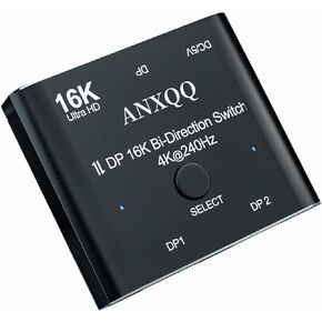 Displayport Switch, 16K Displayport Splitter 2 in 1 Out Displayport Splitter Bi Directional 8K@120Hz 4K@240Hz, Displayport Switcher 1 in 2 Out 16K DP Video Converter