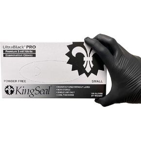 KingSeal UltraBlack-PRO Medical Grade Nitrile Exam Gloves, Black, 5 MIL - 4 Boxes of 100 Gloves by Weight, 400 Count