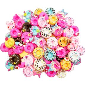 Donut Resin Flatback Beads Charms - 100 Resin Dessert Donut Candy Ice Cream Flatback Charms Flatback Buttons for DIY Phone Case Scrapbooking Embellishment Crafts Making Jewelry Decor