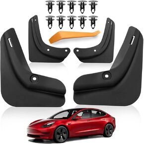 Spurtar Mud Flaps Fit for Tesla Accessories Model 3 2023 2022 2021 2020 2019 Splash Guard All Weather Vehicle Sediment Protection No Drilling Mud guards for Tesla Model 3 Accessories Black Set of 4