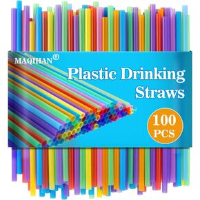 100pcs Plastic Colorful Drinking Straws - Cocktail Straws Drinking Straws Plastic disposable Stirrer Drinking Straws Bulk Party Straws 19x0.55CM for Women Men Adults for juice, cocktails.