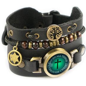 Christian Bracelet Wristband Religious Scripture Verse Quote Leather Men's Gift Black in Saudi Arabia