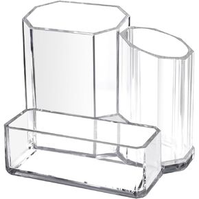 Clear Acrylic Pencil Pen Holder Cup, Desk Organizers and Accessories, Makeup Brush Holder 3 Compartments, Modern Minimalist Desktop Stationery Storage Organizer Cute for Office School Home Supplies
