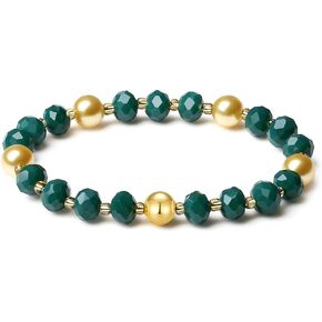 Handmade DIY Original Elastic Jewelry Bracelets with 10MM Gold South Sea Shell Pearl Blessing and 18K Ball Natural Crystal Bracelet - Mother's Day Gift (Red) in Kuwait