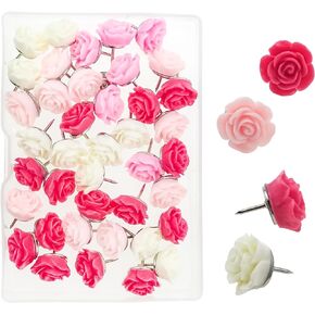 40 PCS Decorative Push Pins with Case, Cute Flower Push Pins for Cork Board, Cute Thumb Tacks and Push Pins for Bulletin Board, Thumbtacks Pins Office Cubicle Decor Accessorie Supplies for Women (Styl