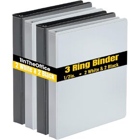 1InTheOffice 3 Ring Binder 1 Inch, View Binder, 8.5" x 11", 175 Sheet Capacity, 2 White & 2 Black, 4 Pack