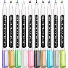 H&S Metallic Marker Pens, Set of 10 Assorted Colors, Metallic Paint Pens for Card Making, Bullet Tip, Sparkle Markers for Black Paper - Scrapbooking Supplies