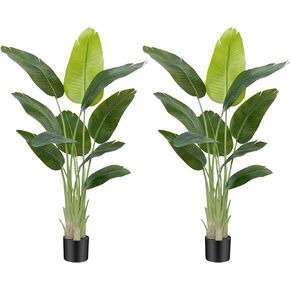 Lifelike Bird of Paradise Artificial Plant,5ft Faux Banana Leaf Tree with 10 Trunks - Perfect Indoor Silk Floor Plant for Home Decor in Living Room, Office, and Bedroom (Set of 2)