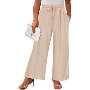RITERA Womens Plus Size Elastic Waist Wide Leg Pants with Pockets Casual Loose High Waist Pleated Lounge Palazzo Trousers