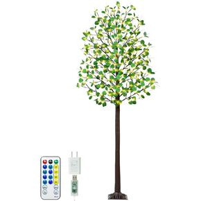 4FT 60 LED Lighted Eucalyptus Tree - Faux Artificial Eucalyptus Tree with 60 Lights, 6 Branches, 120 Leaves, Remote 8 Flashing Modes, Timing, DC 5V Safe, Light Up Trees Outdoor for Home Decoration