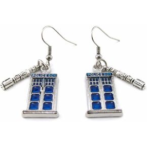Doctor Who Tardis And Sonic Screwdriver Earrings With Stainless Steel Earring Hooks - Fire Phoenix Designs