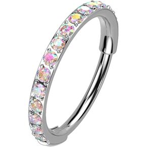 Pierced Owl 20GA G23 Implant Grade Titanium CZ Crystal Paved Sides Hinged Segment Ring