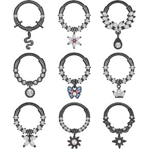 9Pcs Septum Jewelry 16G Stainless Steel Dangle Septum Rings CZ Opal Butterfly Daith Earrings Hoop Cartilage Helix Tragus Septum Nose Piercing Jewelry for Women