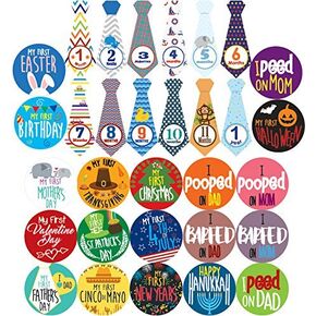 Baby Boy Monthly Milestones, Baby's First & Holiday Sticker Pack - Baby Shower Gifts for Boys - Photo Props