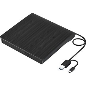 External CD DVD Drive, USB 3.0 & TYPE C Portable CD DVD +/-RW Drive, CD/DVD ROM Player Burner Reader Writer Rewriter Optical Disc Drive for Laptop Desktop PC, Windows 11/10/8/7, Apple Mac, Linux OS