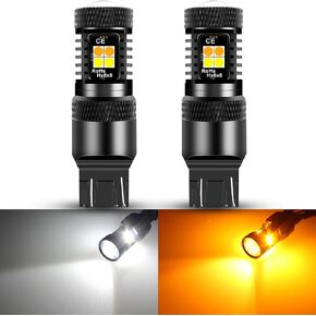 7443 W21/5W T20 7444NA 7443 Switchback LED Bulbs 300% Brighter 3030 SMD Chips White and Amber Dual Color LED Bulb with Projector for Car DRL Turn Signal Lights Parking Lights, Error Free