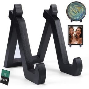 2 Pack Bamboo Plate Display Stand, 6 Inch Decorative Picture Frame Stand Square Plate Holder Display Stand Display Stand for Plates, Photos, Book, Décor (Black)