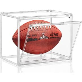 Football Display Case, KKU Acrylic Clear Football Case Full Size with Magnetic Door, Professional Memorabilia Football Display Boxes Football Holder Dust and UV Protection