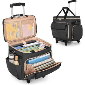 LUXJA Rolling Teacher Bag with Laptop Compartment and Detachable Dolly, Multifunctional Rolling Briefcase with Accordion File Area (Patent Pending), Black