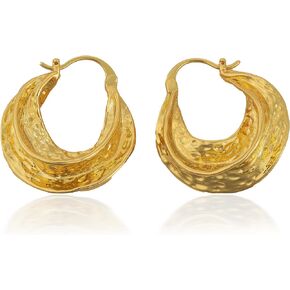 Chunky Croissant Hoop Earrings for Women And Girls Abstract Geometric Hammered Pattern 18K Gold Plated Brass Trendy Gifts