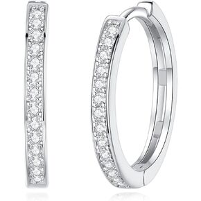 Rhodium Plated Sterling Silver AAA Cubic Zirconia Huggie Hoop Earrings