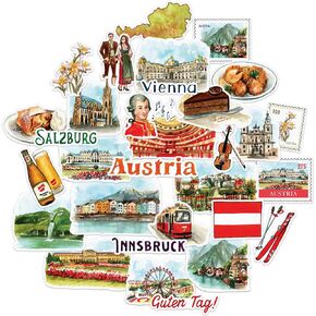 Navy Peony Classical Austria Travel Stickers (31pcs)-Iconic Vacation Decals for Journals, Scrapbooks