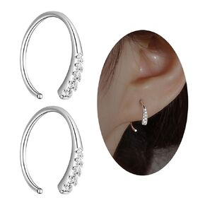 Chic Pull Through Earrings for Women Teen Girls Tiny Threader Earrings 925 Sterling Silver Small Teardrop Earrings Hypoallergenic Hoop Drop Earrings Trendy