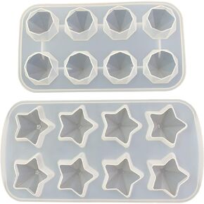 8 Cavity Diamond Shape Epoxy Mold & 8 Cavity Star Shape Epoxy Mold DIY Keychain Making Resin Casting Silicone Mold Kit, Size Both: 1.3"x1.3"x1"