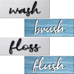 Jetec 4 Pieces Farmhouse Bathroom Wall Decor Wash Signs Rustic Hanging Wooden Signs Primitive Bathroom Wall Arts Vintage Country Wooden Decorations Wall Signs for Home Room Bathroom (White)