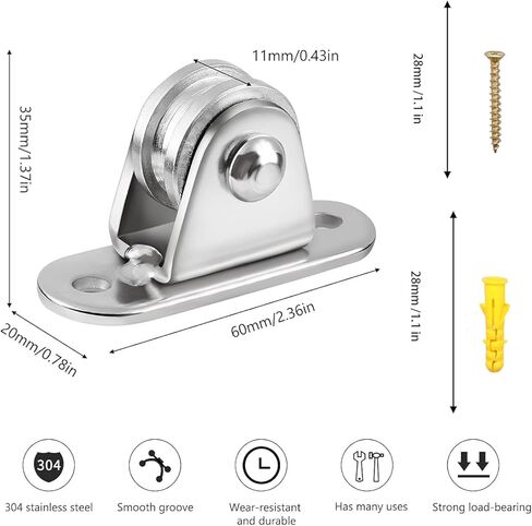Small Pulley Block Silent Wall Ceiling Mount Pulley Roller Groove Wheel for Wire Rope Cord Material Handling Moving Lifting DIY Kits with Mounting Screws and Expansion Anchor(2) in Saudi Arabia