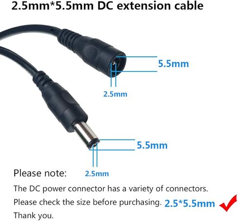 كابل تمديد طاقة تيار مستمر 5.5 مم × 2.5 مم موصل ذكر إلى أنثى، كابل تمديد سلك طاقة تيار مستمر لمحول الطاقة، كاميرا IP لاسلكية 12 فولت CCTV، شاشات، 2 متر/6.56 قدم أبيض in Kuwait