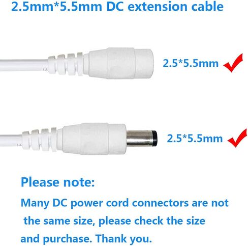 1m/3.28Feet DC Power Extension Cable 2.5 mm x 5.5 mm Male to Female Connector, DC Power Cord Extension Cable for Power Adapter, 12V CCTV Wireless IP Camera, Monitors - Black in Saudi Arabia