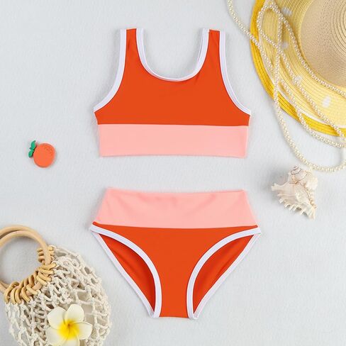 Toddler Girls Swimsuit Casual Swimwear Kids Two Piece Color Block Bathing Suits Beach Bikini Set in Kuwait