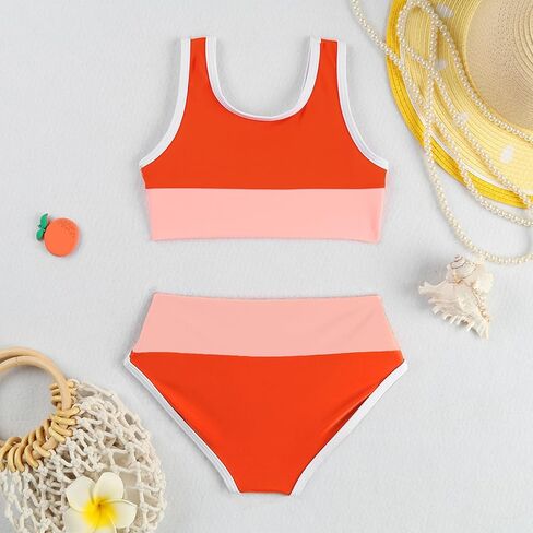 Toddler Girls Swimsuit Casual Swimwear Kids Two Piece Color Block Bathing Suits Beach Bikini Set in Kuwait