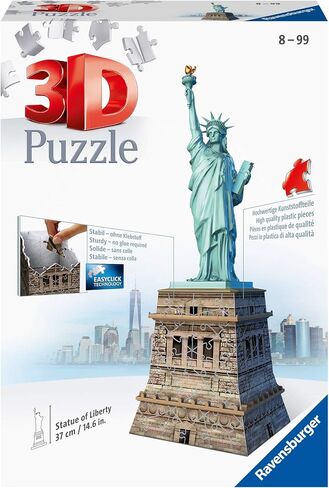 Ravensburger Statue of Liberty 108 Piece 3D Jigsaw Puzzle for Kids and Adults - Easy Click Technology Means Pieces Fit Together Perfectly , Blue in Saudi Arabia
