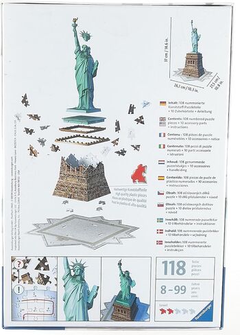 Ravensburger Statue of Liberty 108 Piece 3D Jigsaw Puzzle for Kids and Adults - Easy Click Technology Means Pieces Fit Together Perfectly , Blue in Saudi Arabia