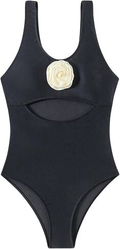 Floerns Girl's Appliques Rose Tummy Control Cut Out Scoop Neck One Piece Swimsuit in Saudi Arabia