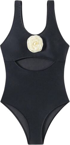 Floerns Girl's Appliques Rose Tummy Control Cut Out Scoop Neck One Piece Swimsuit in Saudi Arabia