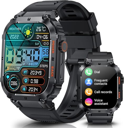 ساعة ذكية للرجال والنساء، مكالمة بلوتوث، IP69K مقاومة للماء لتتبع اللياقة البدنية مع مراقب معدل ضربات القلب وتتبع ضغط الأكسجين في الدم لهواتف Android وiOS، شاشة 2 بوصة فائقة الدقة in Kuwait