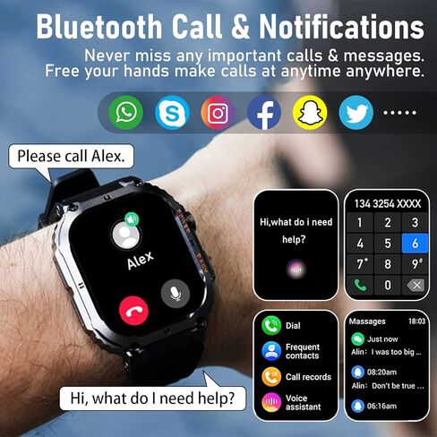 ساعة ذكية للرجال والنساء، مكالمة بلوتوث، IP69K مقاومة للماء لتتبع اللياقة البدنية مع مراقب معدل ضربات القلب وتتبع ضغط الأكسجين في الدم لهواتف Android وiOS، شاشة 2 بوصة فائقة الدقة in Kuwait