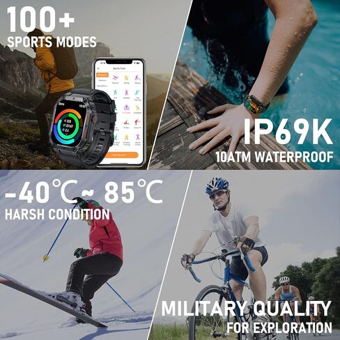 ساعة ذكية للرجال والنساء، مكالمة بلوتوث، IP69K مقاومة للماء لتتبع اللياقة البدنية مع مراقب معدل ضربات القلب وتتبع ضغط الأكسجين في الدم لهواتف Android وiOS، شاشة 2 بوصة فائقة الدقة in Kuwait