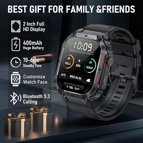ساعة ذكية للرجال والنساء، مكالمة بلوتوث، IP69K مقاومة للماء لتتبع اللياقة البدنية مع مراقب معدل ضربات القلب وتتبع ضغط الأكسجين في الدم لهواتف Android وiOS، شاشة 2 بوصة فائقة الدقة in Kuwait