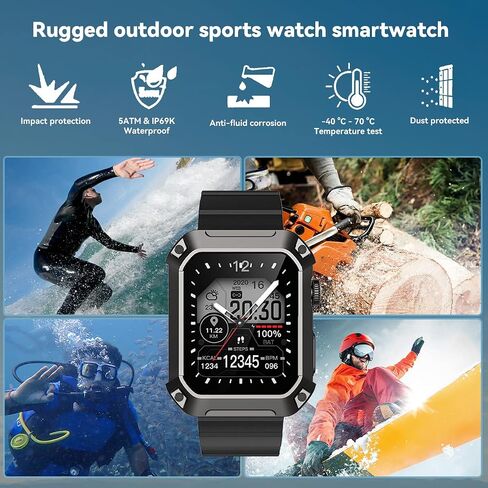 Running Smartwatch for Men 2024 Rival Military Smartwatch Bluetooth Call(Answer/Dial Call) 5ATM Waterproof, 1.83" Big Screen Sports Fitness Tracker Blood Pressure Watch Android iPhone Watch Reloj in Saudi Arabia